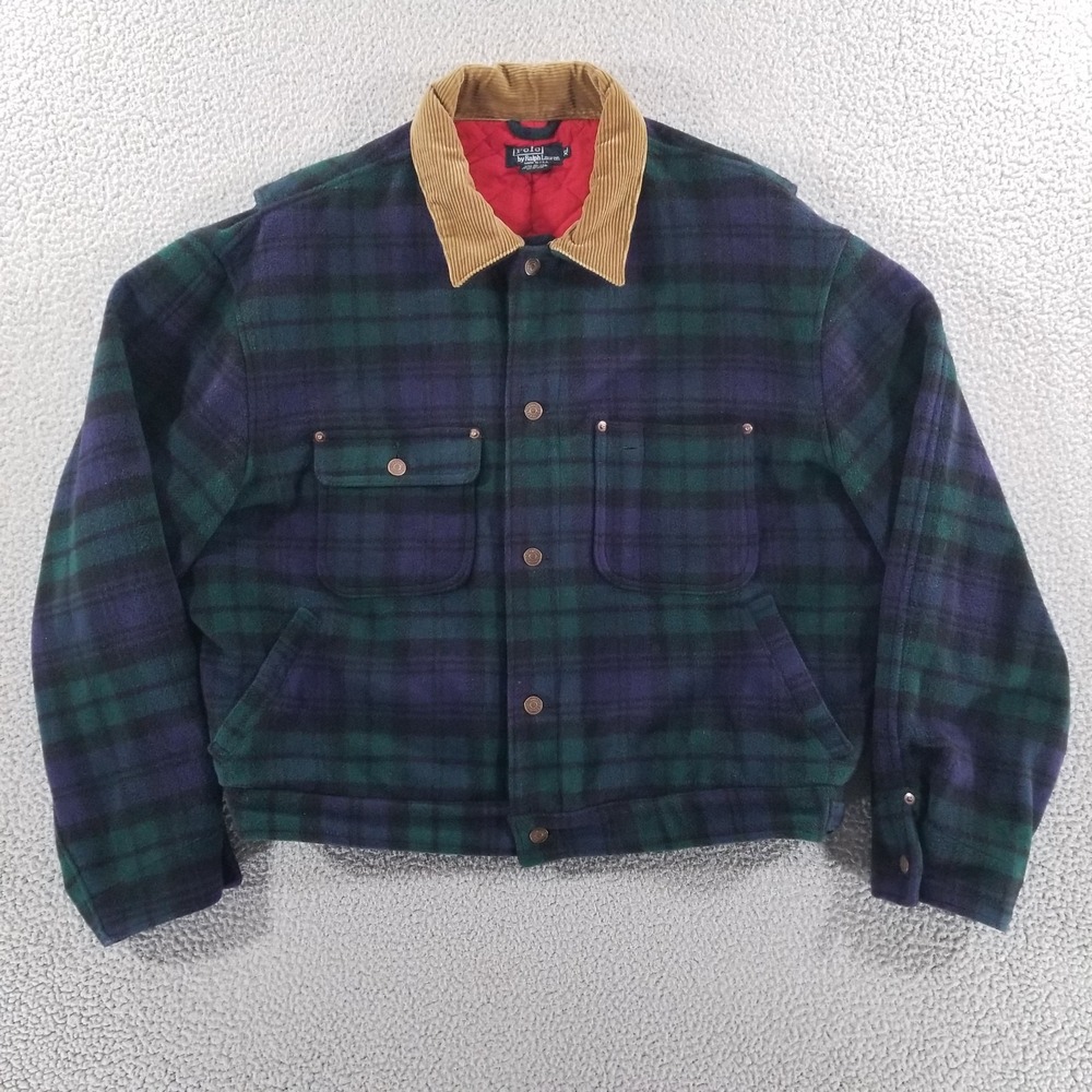 Polo Ralph Lauren Trucker Jacket Mens XL Blackwatch Tartan Wool Quilted Corduroy